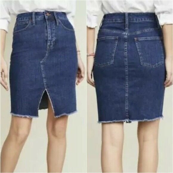Madewell Dresses & Skirts - Madewell Denim Skirt Stretch Pegged Blue Pencil Raw Hem Slit